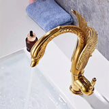 Tuqiu Antique Swan Bathroom Faucet Gold Brass Basin Faucet Mixer Tap Chrome Wash basin Faucet  Hot and Cold Waterfall Faucet