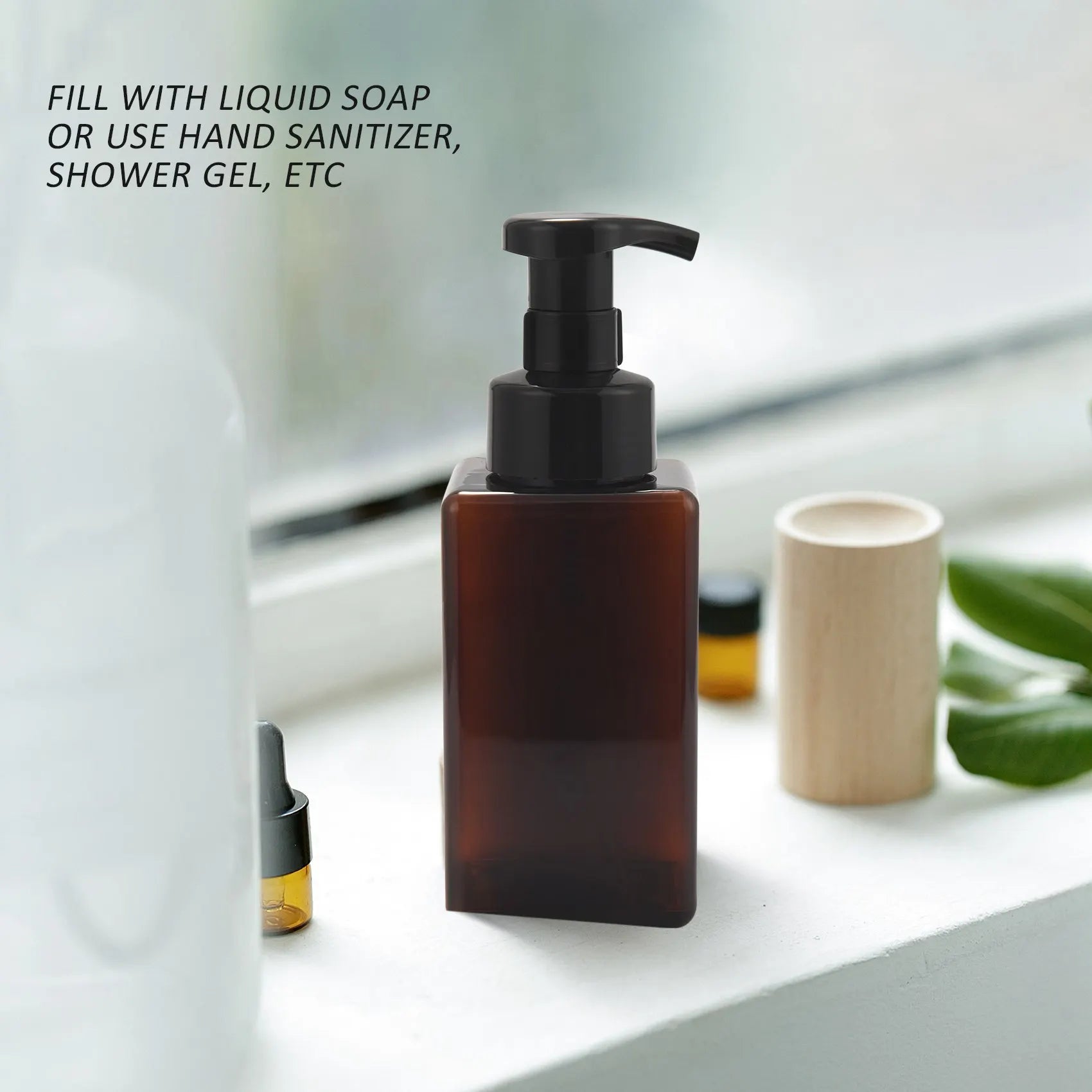 2 Pack Foaming Soap Dispenser 15Oz Refillable Foam Liquid Hand Soap Empty Plastic Pump Bottle Container - Brown 450Ml