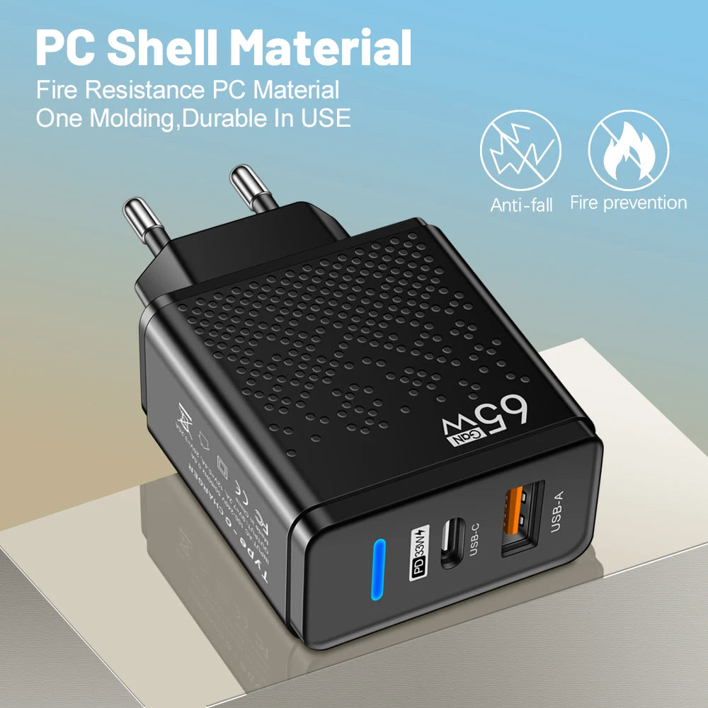Total 65W USB Charger PD Type C Fast Charging Mobile Phone Charge Adapter For iPhone Xiaomi Huawei Samsung PD Quick Charge QC3.0