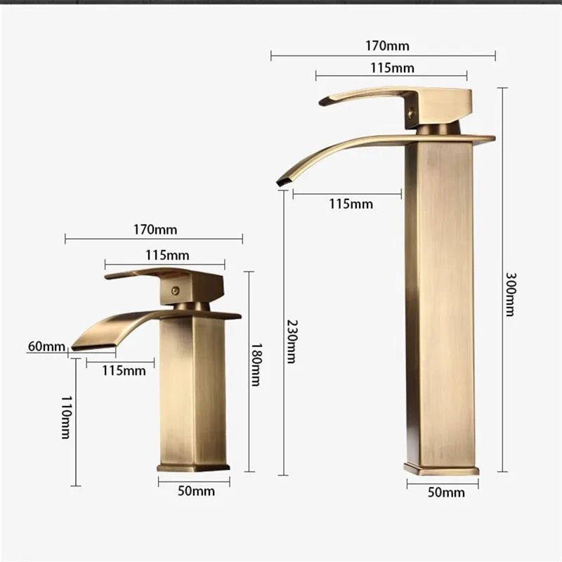 Bathroom Faucet Brass  Antique Bronze Basin Faucets  Hot & Cold Bathroom Sink Faucet Waterfall Lavotory Faucet  Mixer Water Tap