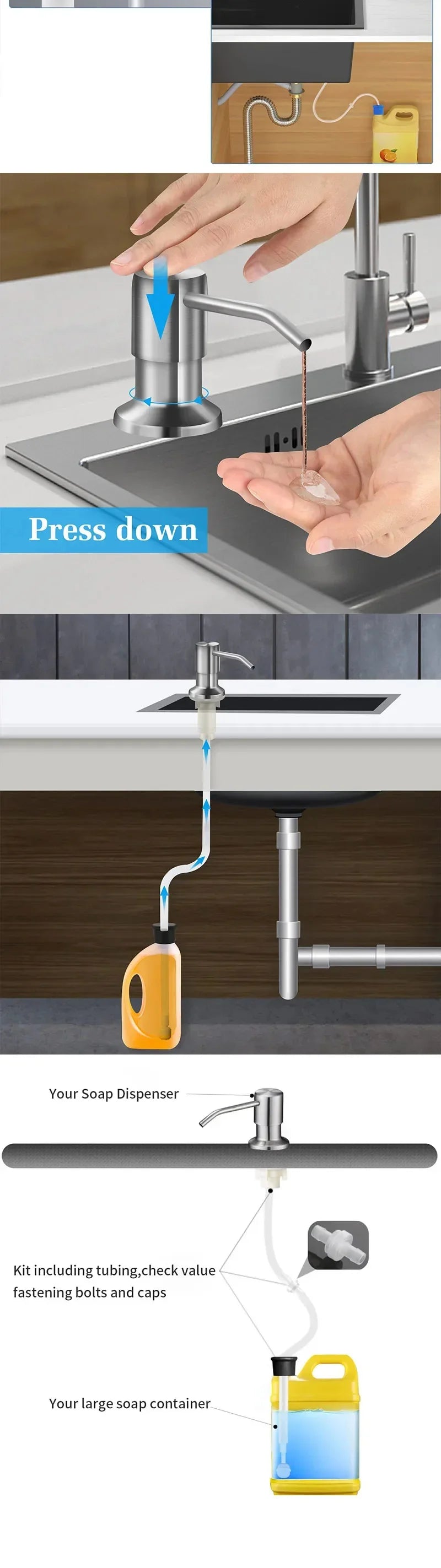 Sink Liquid Soap Dispenser Pump Stainless Steel 500ML Liquid Soap Bottle Sink Mount Hand Pressure Soap Dispenser Bottle Kitch
