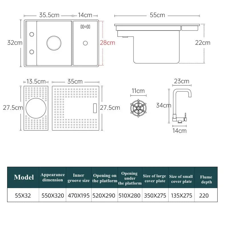 304 Stainless Steel Kitchen Sink Concealed Folding Faucet With Cup Washer Coffee Shop Milk Tea Bar 55cmx32cm Sink