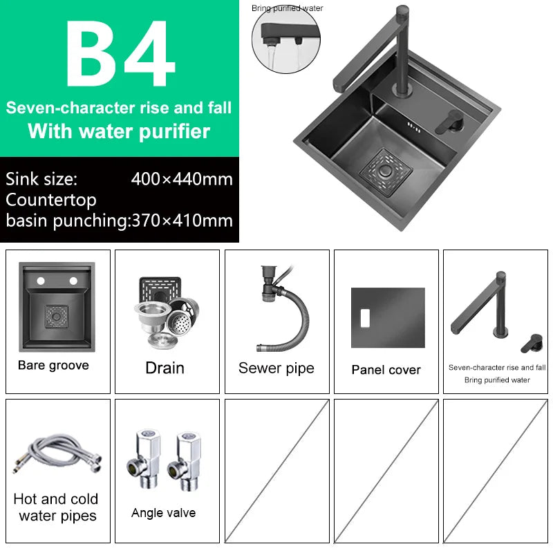 Hidden Bar Sink Stainless Steel Kitchen Sink Apartment Small Single Slot Touring Car Multi-functional Wash Basin With Cover Plat