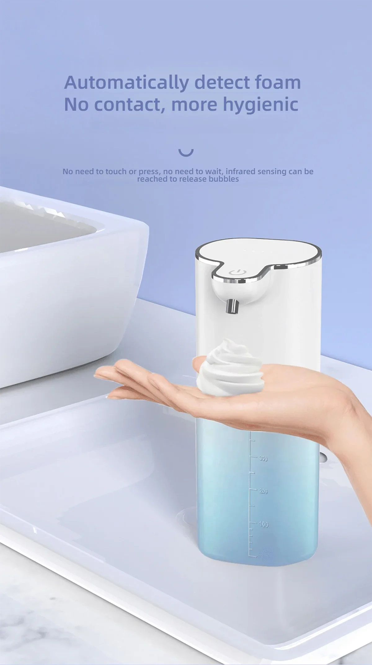 400ml Automatic Soap Dispenser USB Rechargeable 4 Modes Touchless Smart Washing Hand Machine Wall Mounted Soap Dispenser