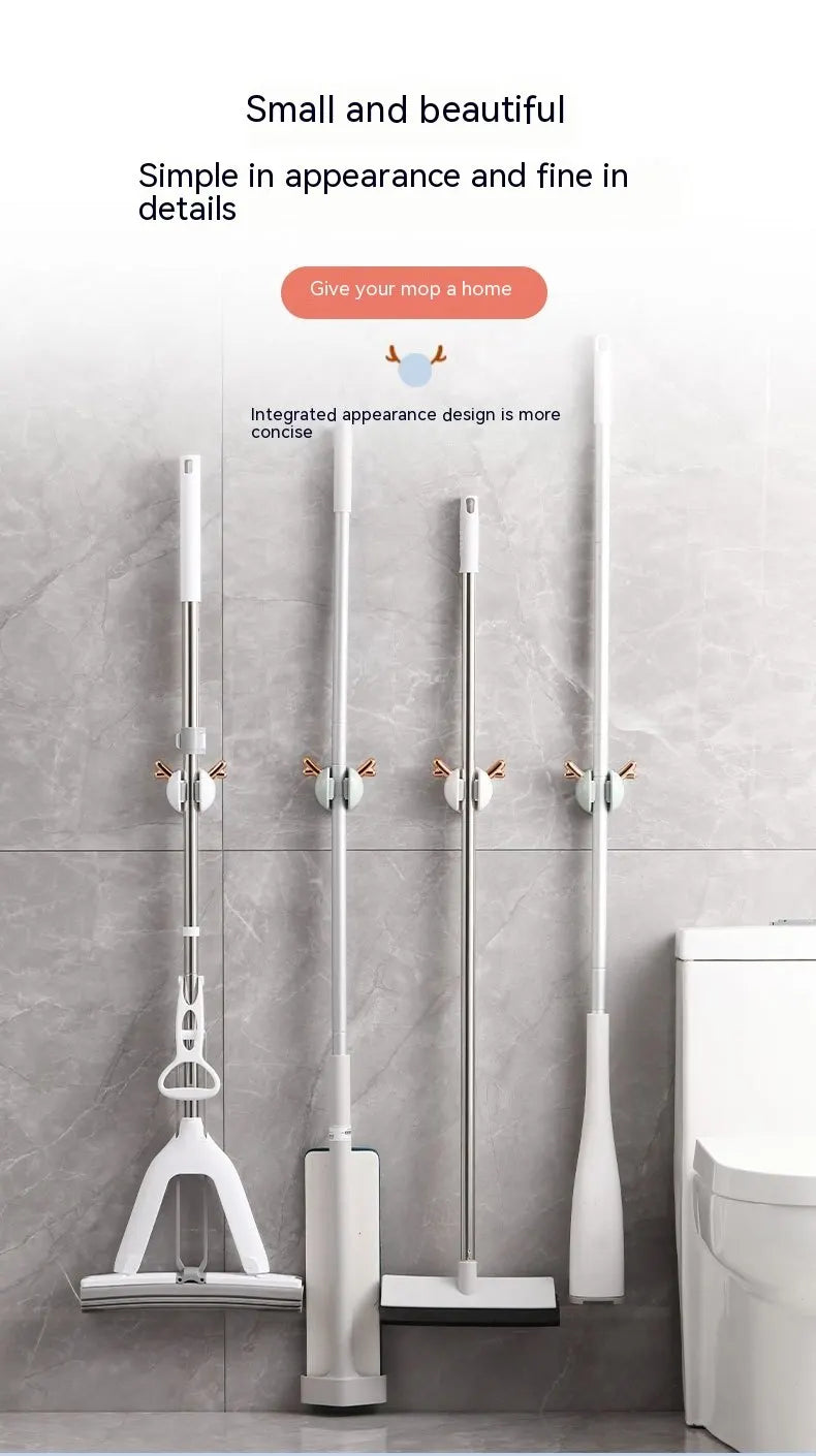 Mop Clip Wall-mounted Hole-free With Hooks Light Luxury Deer Household Multifunctional Mop Organiser