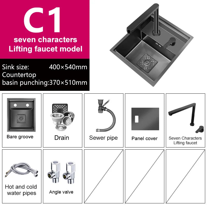 Hidden Bar Sink Stainless Steel Kitchen Sink Apartment Small Single Slot Touring Car Multi-functional Wash Basin With Cover Plat