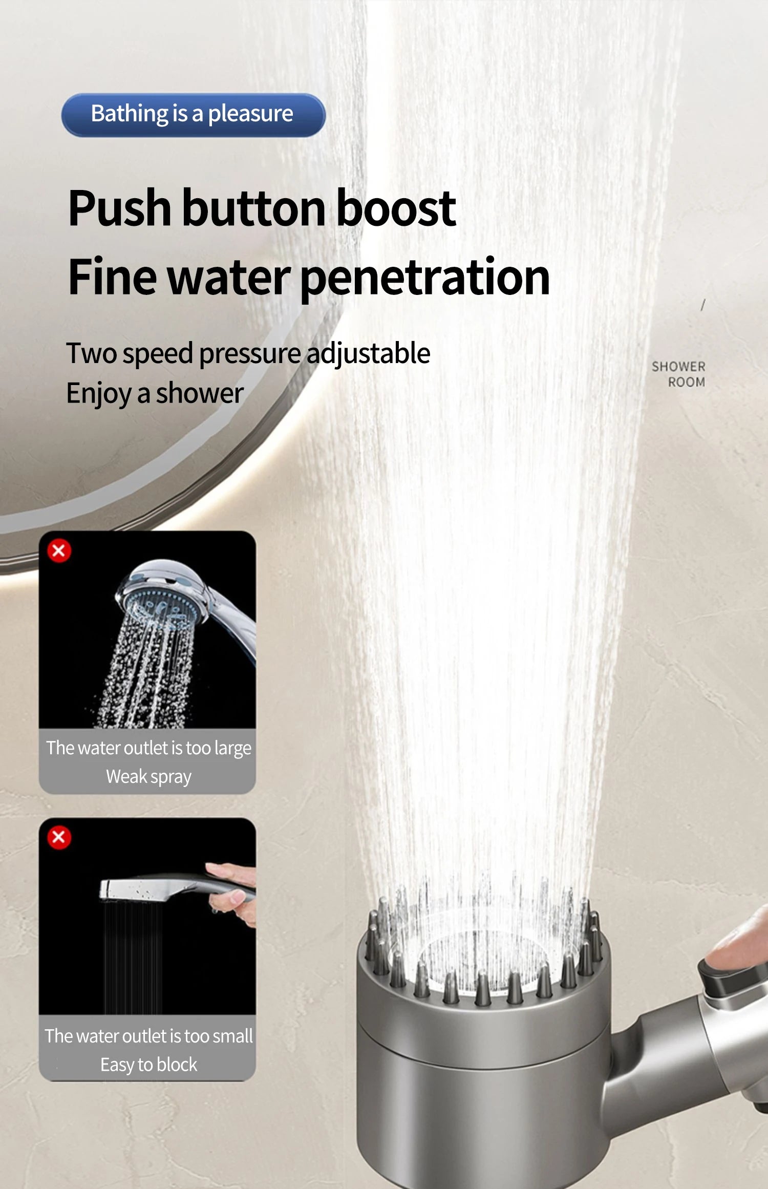 High Pressure Shower Head 6-in-1 Multifunctional Shower 3 Modes Portable Shower Artichokes with Filter Bathroom Accessories