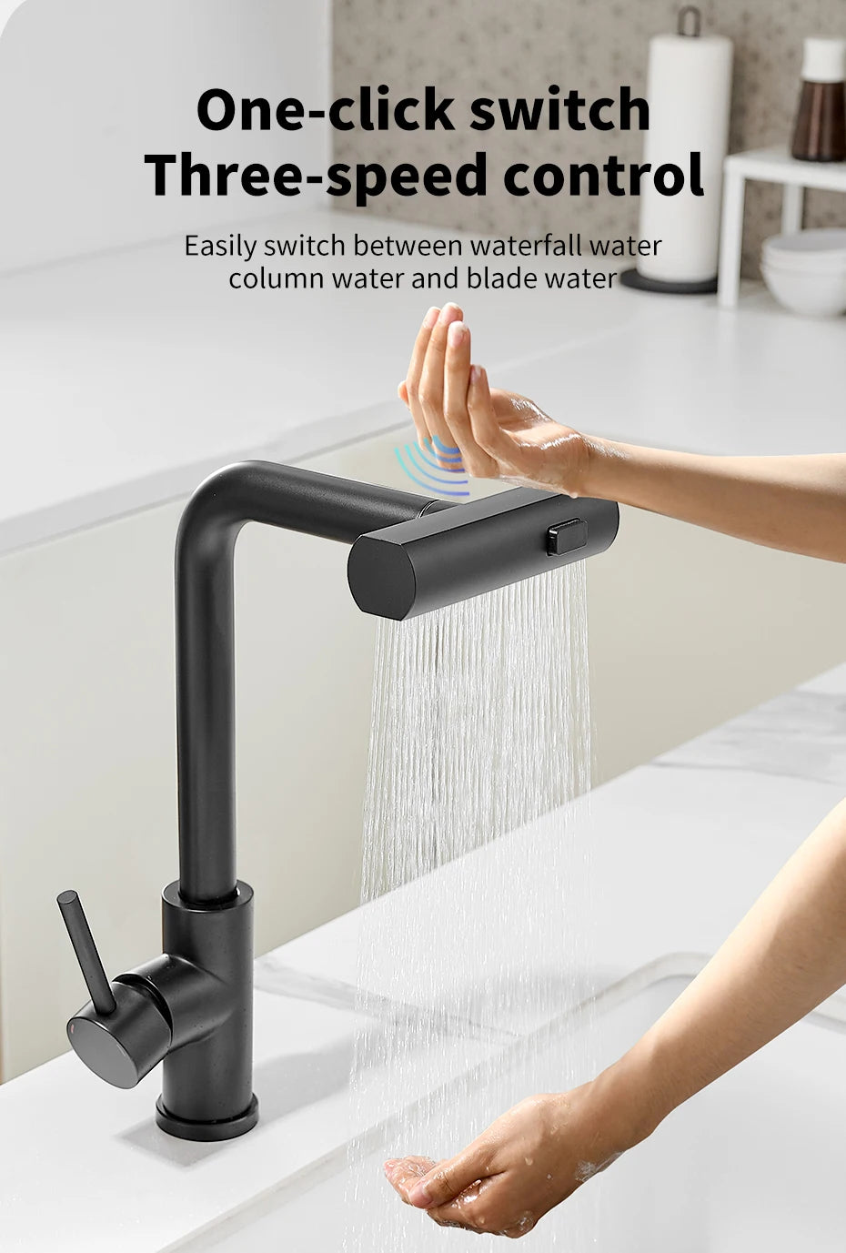 Touch Sense Kitchen Faucet 3 Mode Black Waterfall Crane Brushed Nickel Sensor Pull Out Hot Cold Mixer Gray Sink Water Tap 1668