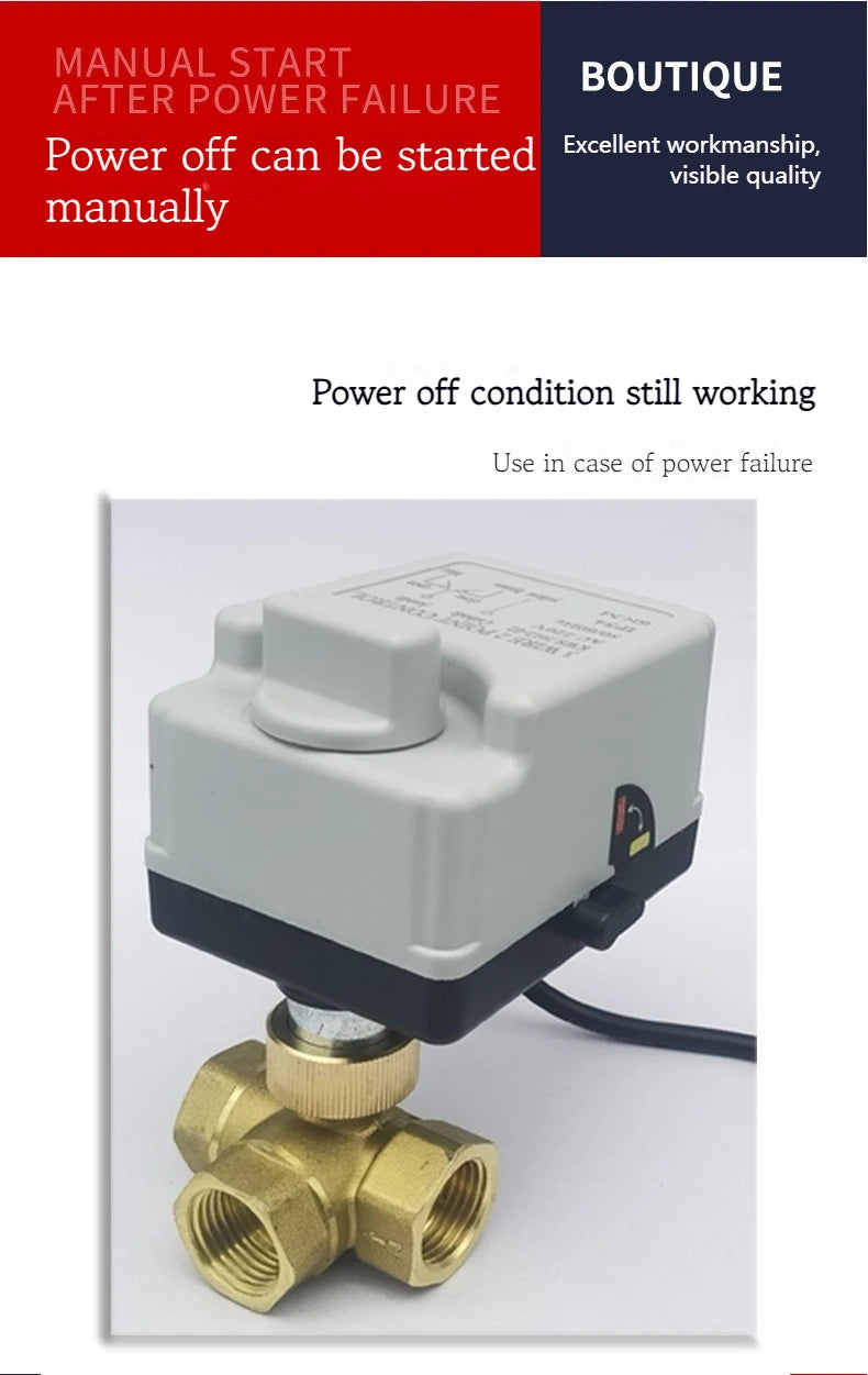 Brass Motorized Ball Valve 3-Wire Two Control Electric Actuator AC220V 3 Ways /2 Way DN15 DN20 DN25 DN32 DN40 with Manual Switch
