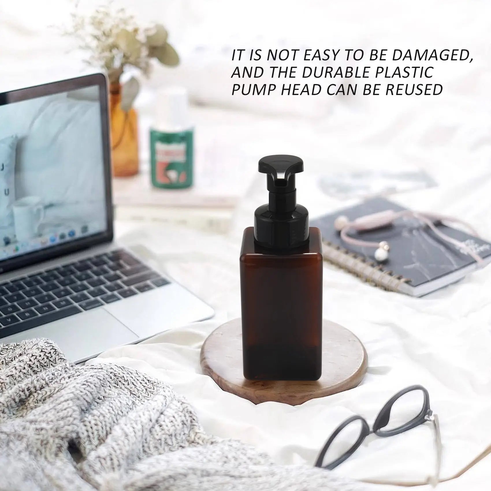 2 Pack Foaming Soap Dispenser 15Oz Refillable Foam Liquid Hand Soap Empty Plastic Pump Bottle Container - Brown 450Ml