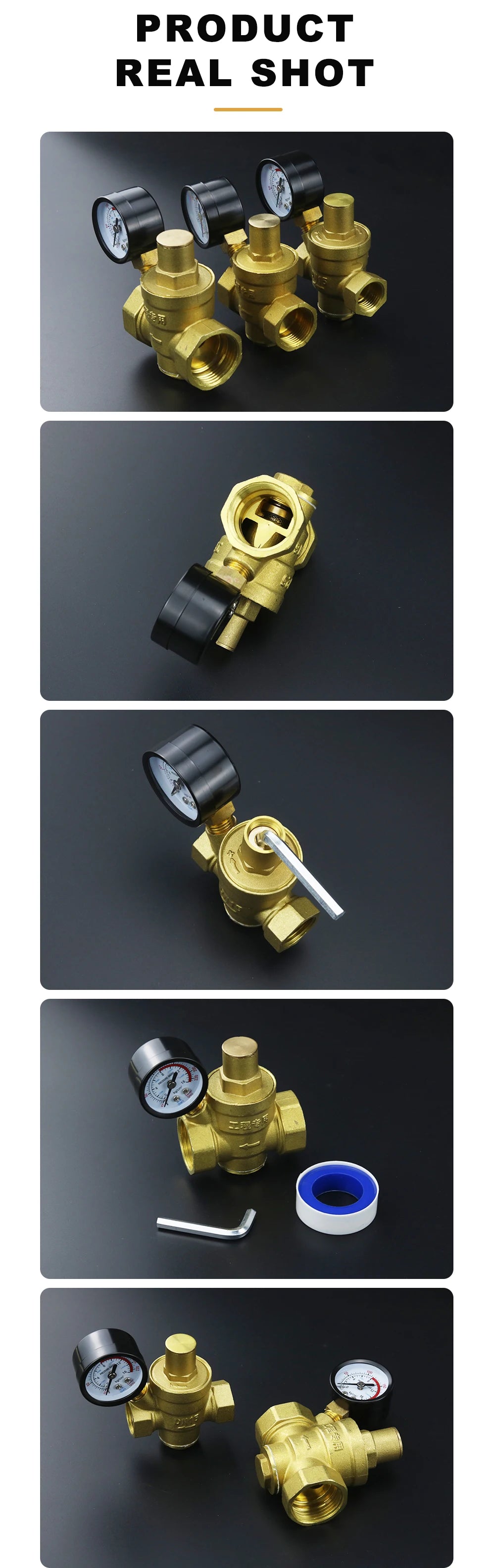 1/2" 3/4" 16bar Brass Water Pressure Regulator Reducer DN15 DN20 With Gauge Meter for Hydraulic Instability/Purifier
