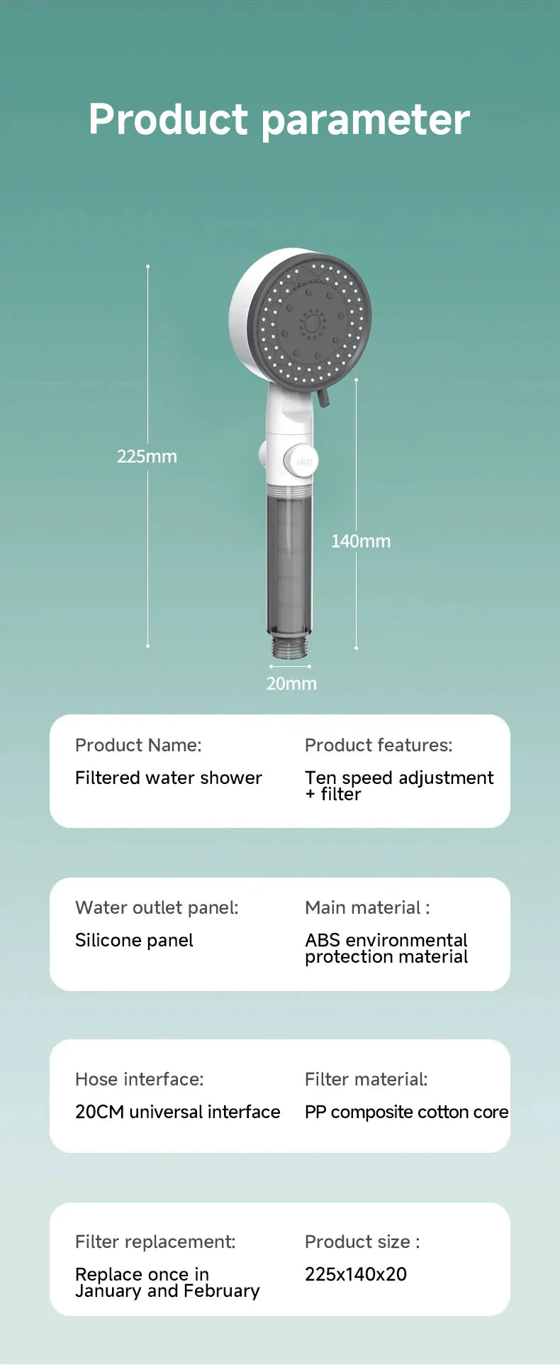 High Quality 8 Mode Shower Head Water Filter Adjustable High Pressure Shower Portable One-Key Stop Shower Bathroom Accessories