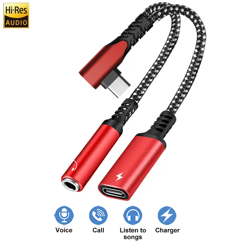 OTG 2 IN 1 Elbow Type USB C to 3.5mm Jack AUX Audio Headphone Adapter Fast Charger 60W for Samsung iPhone15 Huawei Xiaomi Tablet
