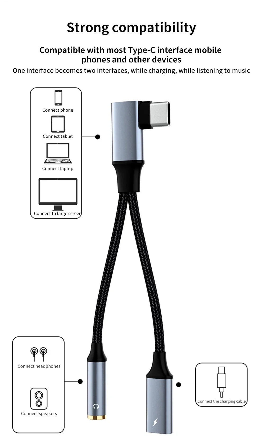 OTG 2 IN 1 Elbow Type USB C to 3.5mm Jack AUX Audio Headphone Adapter Fast Charger 60W for Samsung iPhone15 Huawei Xiaomi Tablet