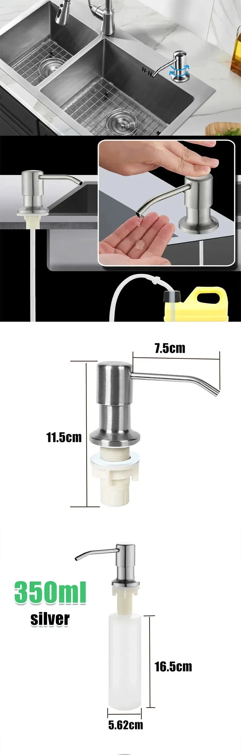 Sink Liquid Soap Dispenser Pump Stainless Steel 500ML Liquid Soap Bottle Sink Mount Hand Pressure Soap Dispenser Bottle Kitch