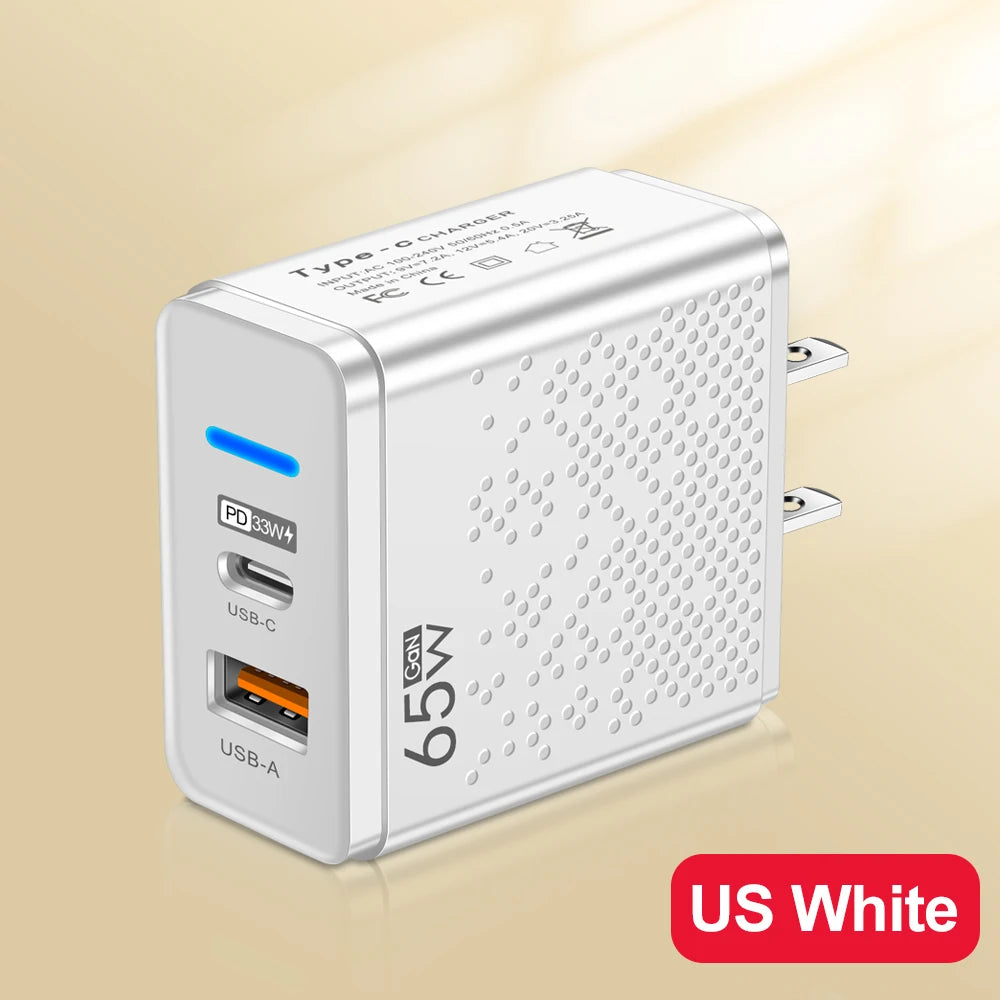 Total 65W USB Charger PD Type C Fast Charging Mobile Phone Charge Adapter For iPhone Xiaomi Huawei Samsung PD Quick Charge QC3.0