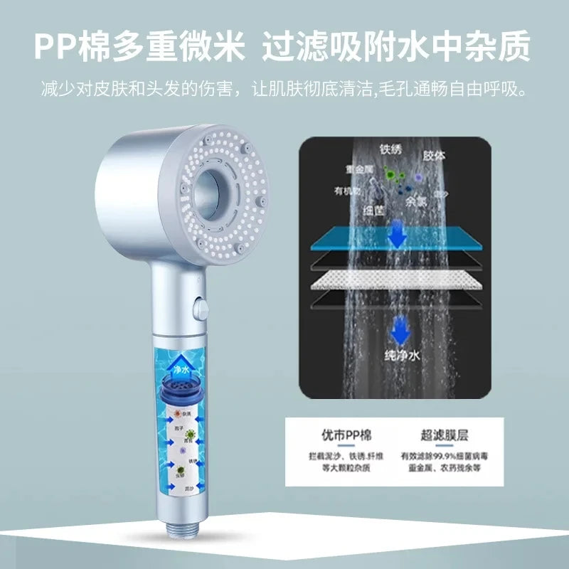 New Booster Shower Head 5 Modes Adjustable High Pressure Water Saving Massage Portable Filter Shower Faucet Bathroom Accessories