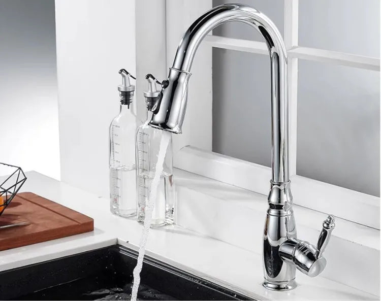 Tuqiu Kitchen Faucets Antique Sink Faucets Brass Sink Tap Pull Out Rotate Spout Mixers Tap Hot Cold Water Crane