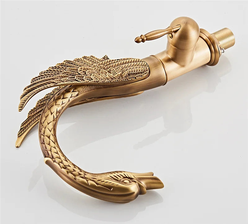 Tuqiu Antique Swan Bathroom Faucet Gold Brass Basin Faucet Mixer Tap Chrome Wash basin Faucet  Hot and Cold Waterfall Faucet