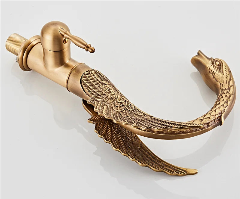 Tuqiu Antique Swan Bathroom Faucet Gold Brass Basin Faucet Mixer Tap Chrome Wash basin Faucet  Hot and Cold Waterfall Faucet