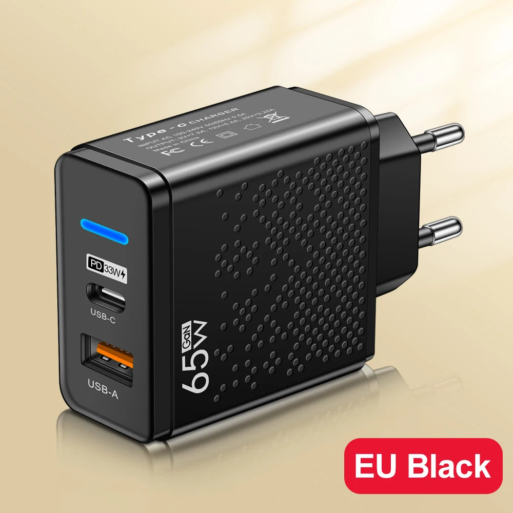 Total 65W USB Charger PD Type C Fast Charging Mobile Phone Charge Adapter For iPhone Xiaomi Huawei Samsung PD Quick Charge QC3.0