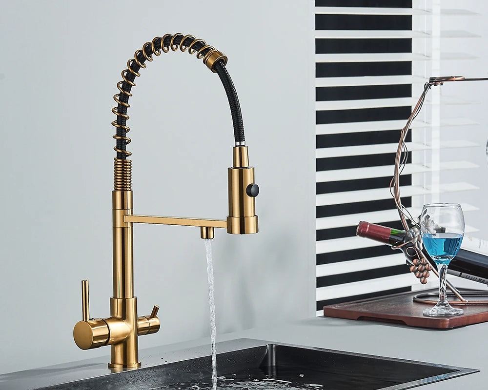 rozin Pull Down Filter Kitchen Faucet Black 3 Way Drinking Pure Water Faucets Brass 360° Flexible Purification Water Mixer Tap