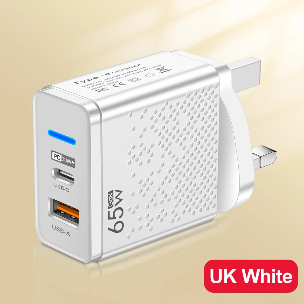 Total 65W USB Charger PD Type C Fast Charging Mobile Phone Charge Adapter For iPhone Xiaomi Huawei Samsung PD Quick Charge QC3.0