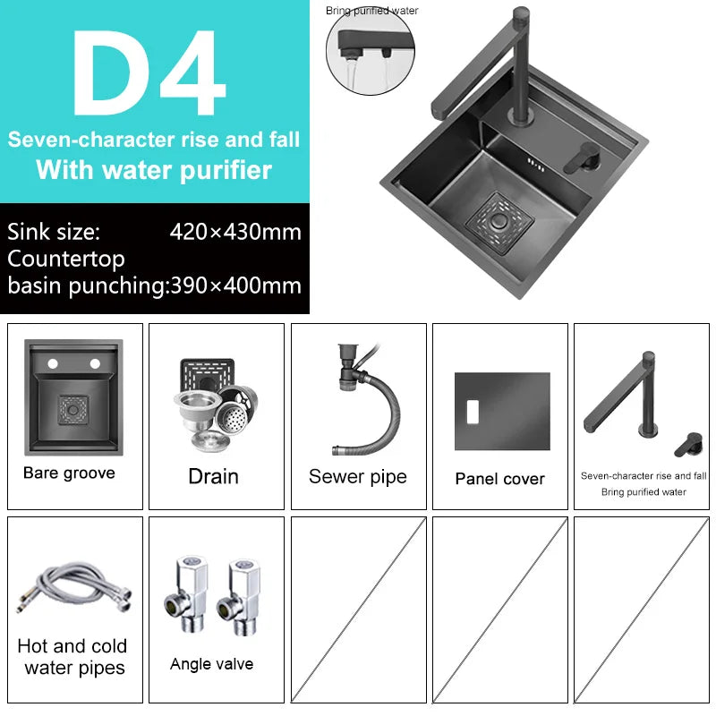 Hidden Bar Sink Stainless Steel Kitchen Sink Apartment Small Single Slot Touring Car Multi-functional Wash Basin With Cover Plat