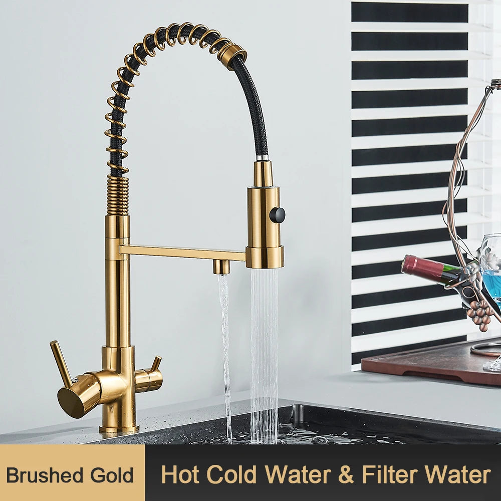 rozin Pull Down Filter Kitchen Faucet Black 3 Way Drinking Pure Water Faucets Brass 360° Flexible Purification Water Mixer Tap