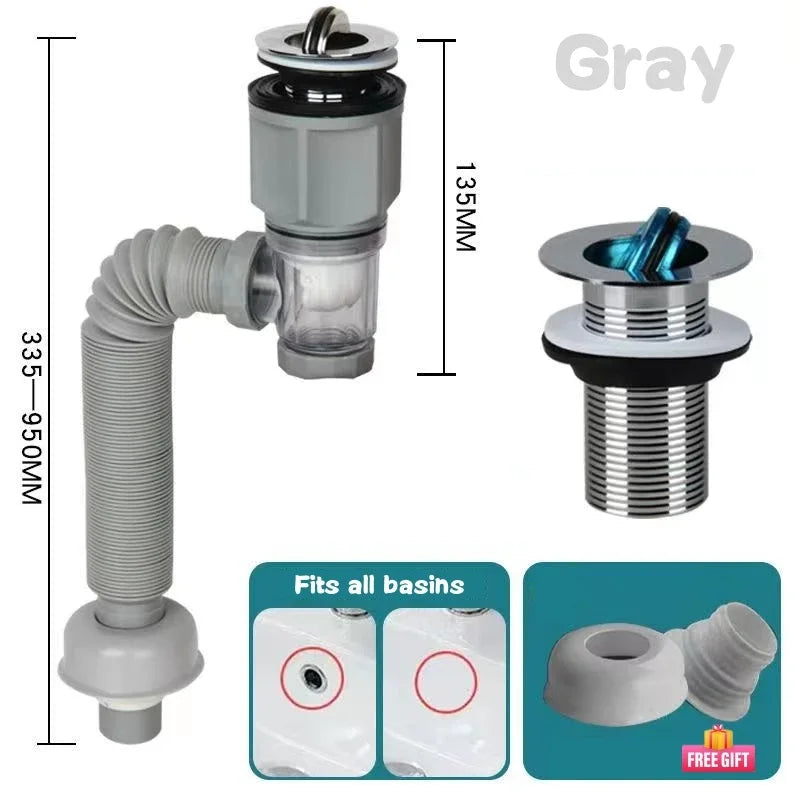 Flip-Top Kitchen Sink Drain Pipes,Retractable Deodorizing Drainer,Flexible Downspout,Drain Hose,Extension Pipe,Sink Sewer Tube