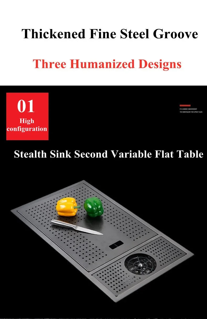 304 Stainless Steel Kitchen Sink Concealed Folding Faucet With Cup Washer Coffee Shop Milk Tea Bar 55cmx32cm Sink