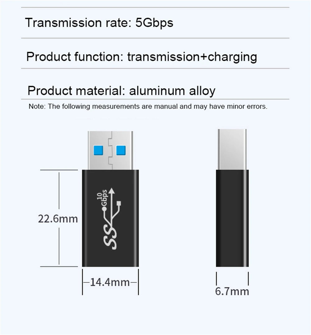 Type A Female to A Female Connector Adapter Type C Adapter USB3.0  Male to Micro USB Converter 10GBps Suitable for Laptop
