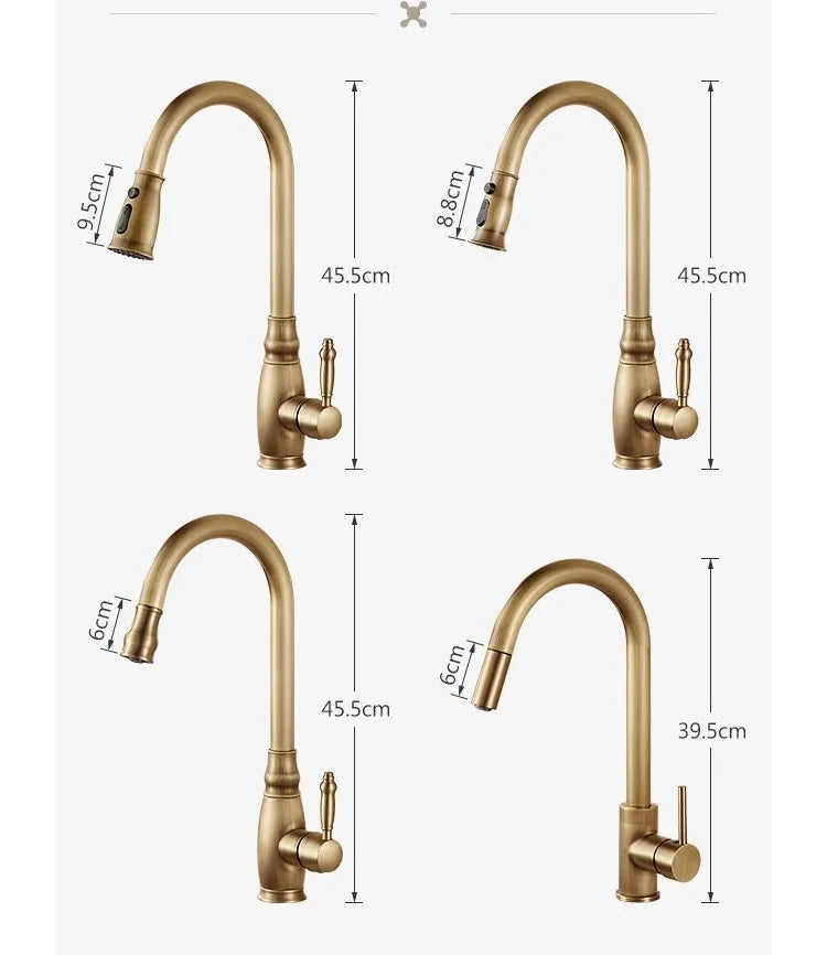 Tuqiu Kitchen Faucets Antique Sink Faucets Brass Sink Tap Pull Out Rotate Spout Mixers Tap Hot Cold Water Crane