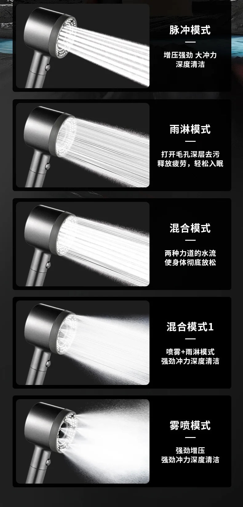 New Booster Shower Head 5 Modes Adjustable High Pressure Water Saving Massage Portable Filter Shower Faucet Bathroom Accessories