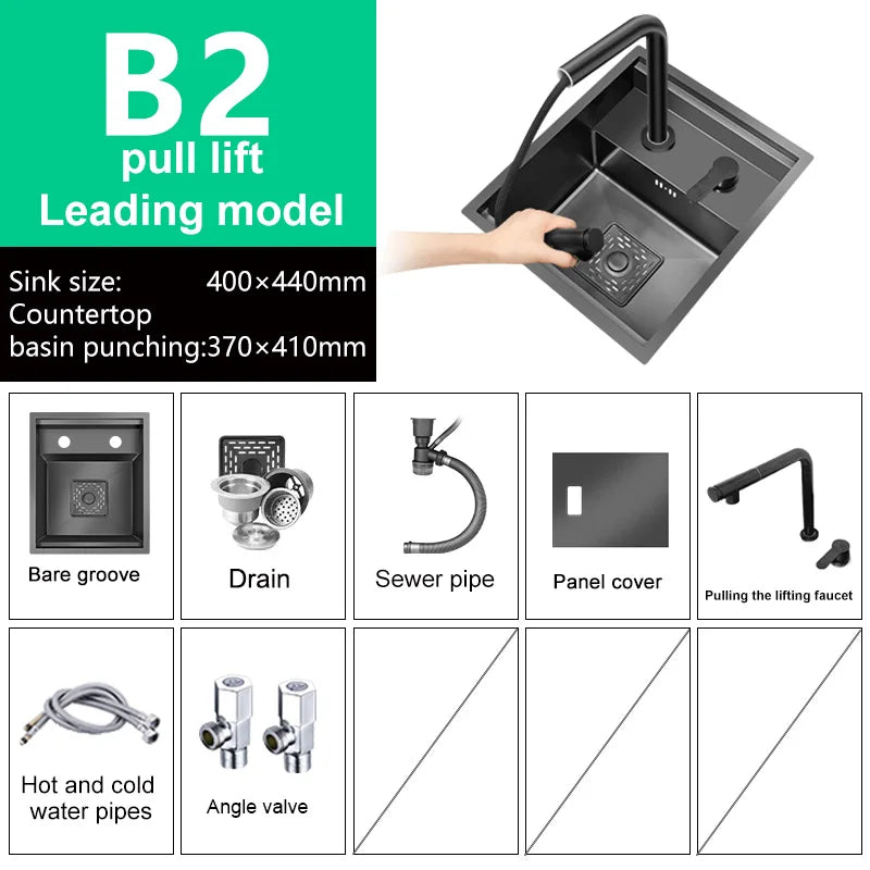 Hidden Bar Sink Stainless Steel Kitchen Sink Apartment Small Single Slot Touring Car Multi-functional Wash Basin With Cover Plat