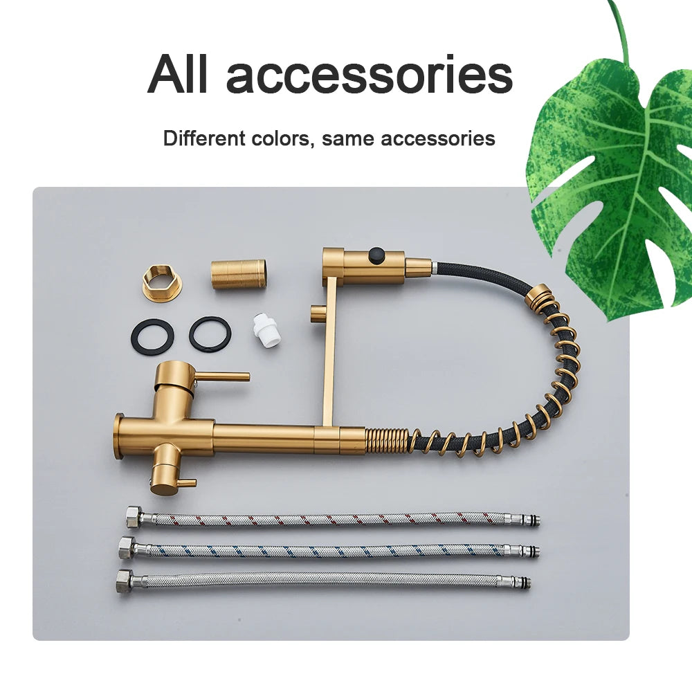 rozin Pull Down Filter Kitchen Faucet Black 3 Way Drinking Pure Water Faucets Brass 360° Flexible Purification Water Mixer Tap