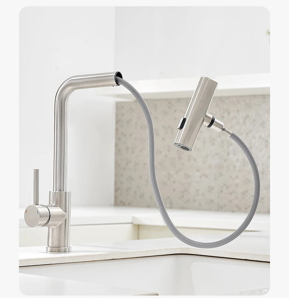 Touch Sense Kitchen Faucet 3 Mode Black Waterfall Crane Brushed Nickel Sensor Pull Out Hot Cold Mixer Gray Sink Water Tap 1668