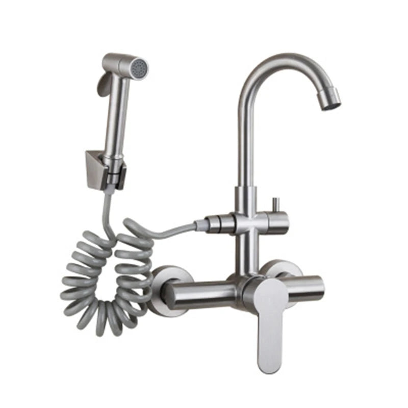 Onyzpily Brushed Nickel 304 stainless steel Kitchen Sink Faucet Mixer Tap Stream Sprayer Head Wall Installation