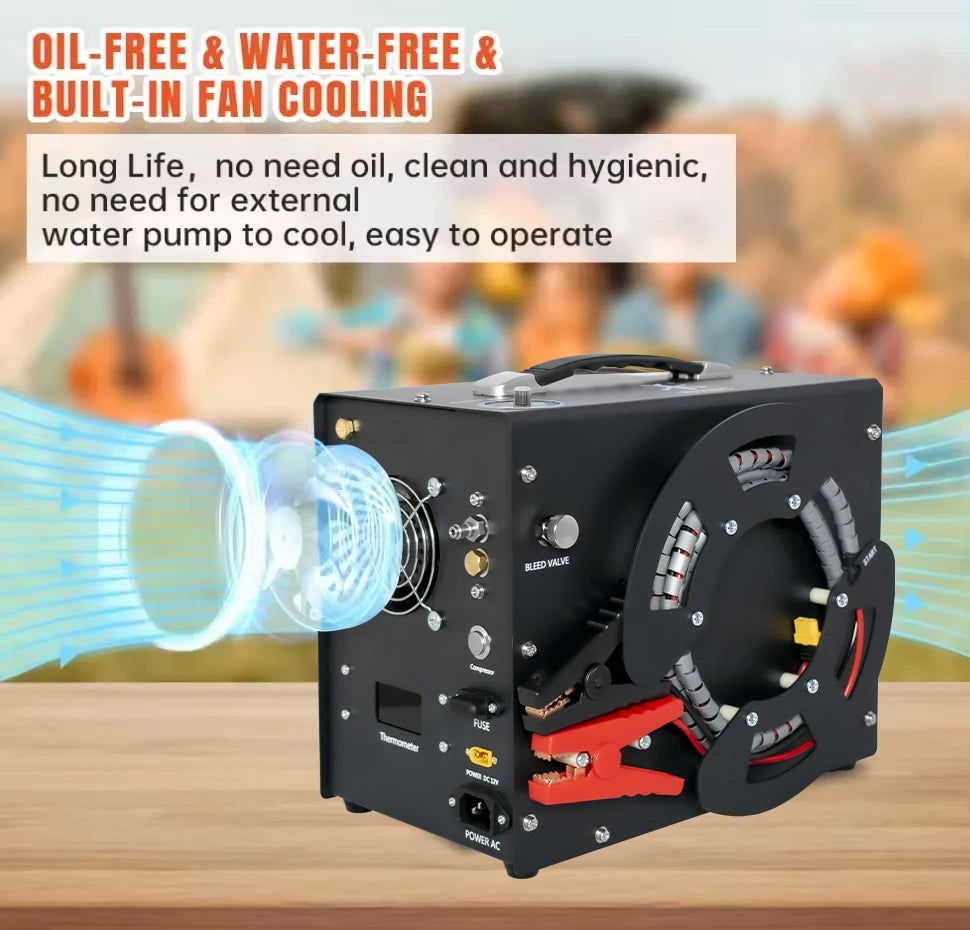 TUXING 300Bar 4500Psi PCP Air Compressor High Pressure Compressor with Built-in 12V Portable Power Adapter Fan Auto-stop TXES062