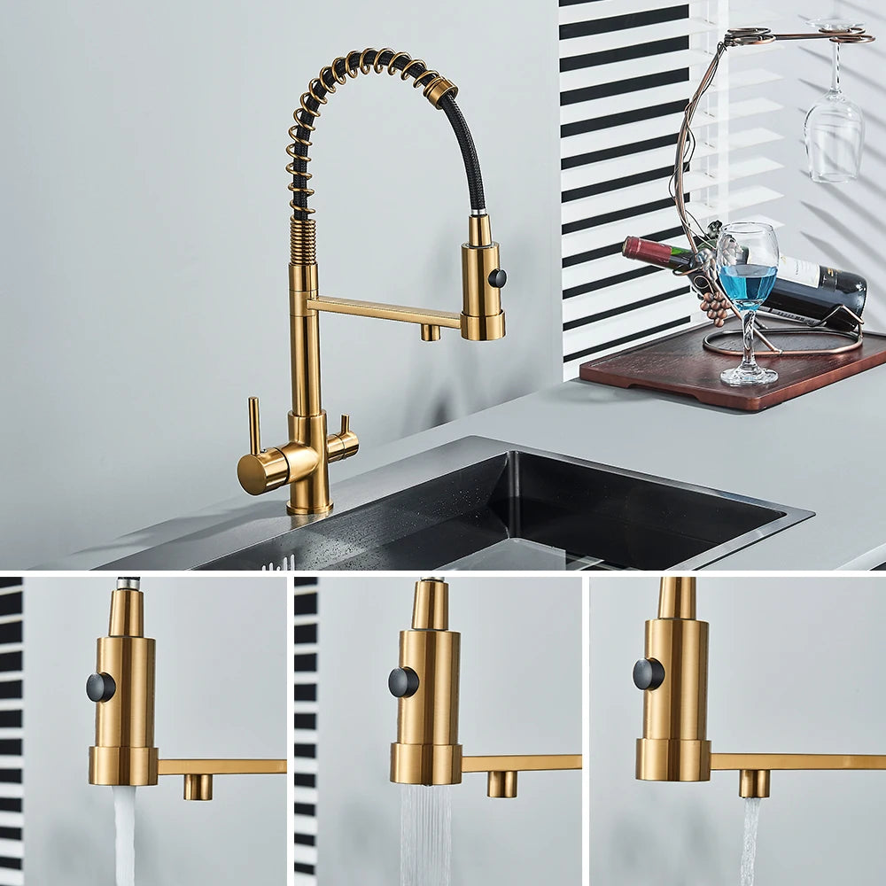 rozin Pull Down Filter Kitchen Faucet Black 3 Way Drinking Pure Water Faucets Brass 360° Flexible Purification Water Mixer Tap