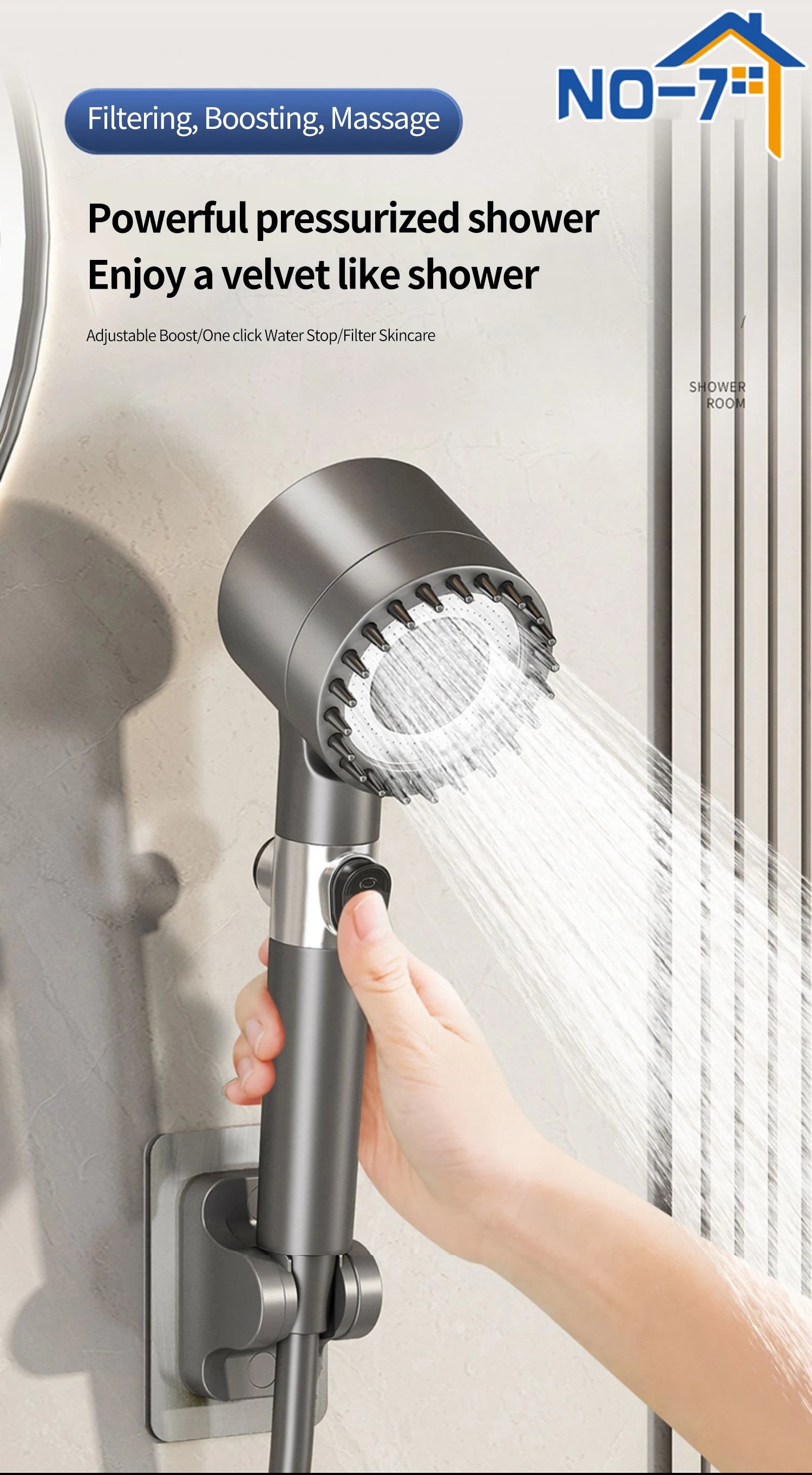 High Pressure Shower Head 6-in-1 Multifunctional Shower 3 Modes Portable Shower Artichokes with Filter Bathroom Accessories