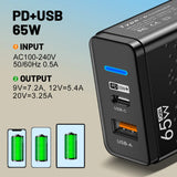 Total 65W USB Charger PD Type C Fast Charging Mobile Phone Charge Adapter For iPhone Xiaomi Huawei Samsung PD Quick Charge QC3.0