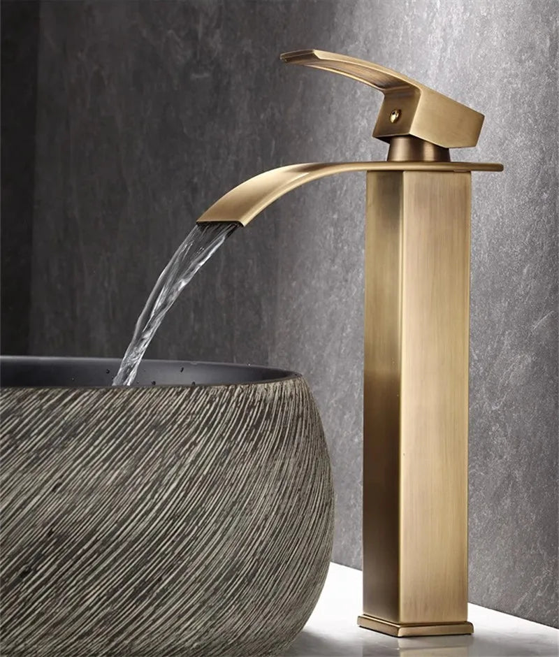 Bathroom Faucet Brass  Antique Bronze Basin Faucets  Hot & Cold Bathroom Sink Faucet Waterfall Lavotory Faucet  Mixer Water Tap