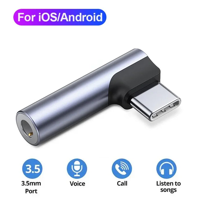 OTG 2 IN 1 Elbow Type USB C to 3.5mm Jack AUX Audio Headphone Adapter Fast Charger 60W for Samsung iPhone15 Huawei Xiaomi Tablet