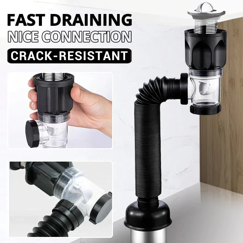 Flip-Top Kitchen Sink Drain Pipes,Retractable Deodorizing Drainer,Flexible Downspout,Drain Hose,Extension Pipe,Sink Sewer Tube