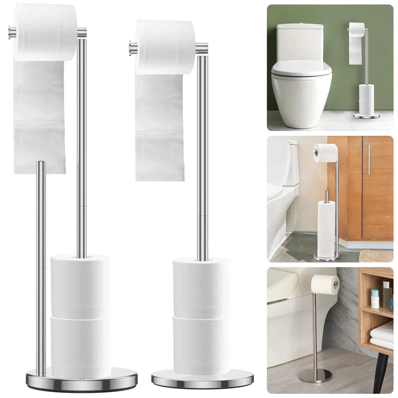 Bathroom Paper Towel Holder Stainless Steel Floor Standing Toilet Paper Holder Hole-less Bathroom Floor Standing Shelf