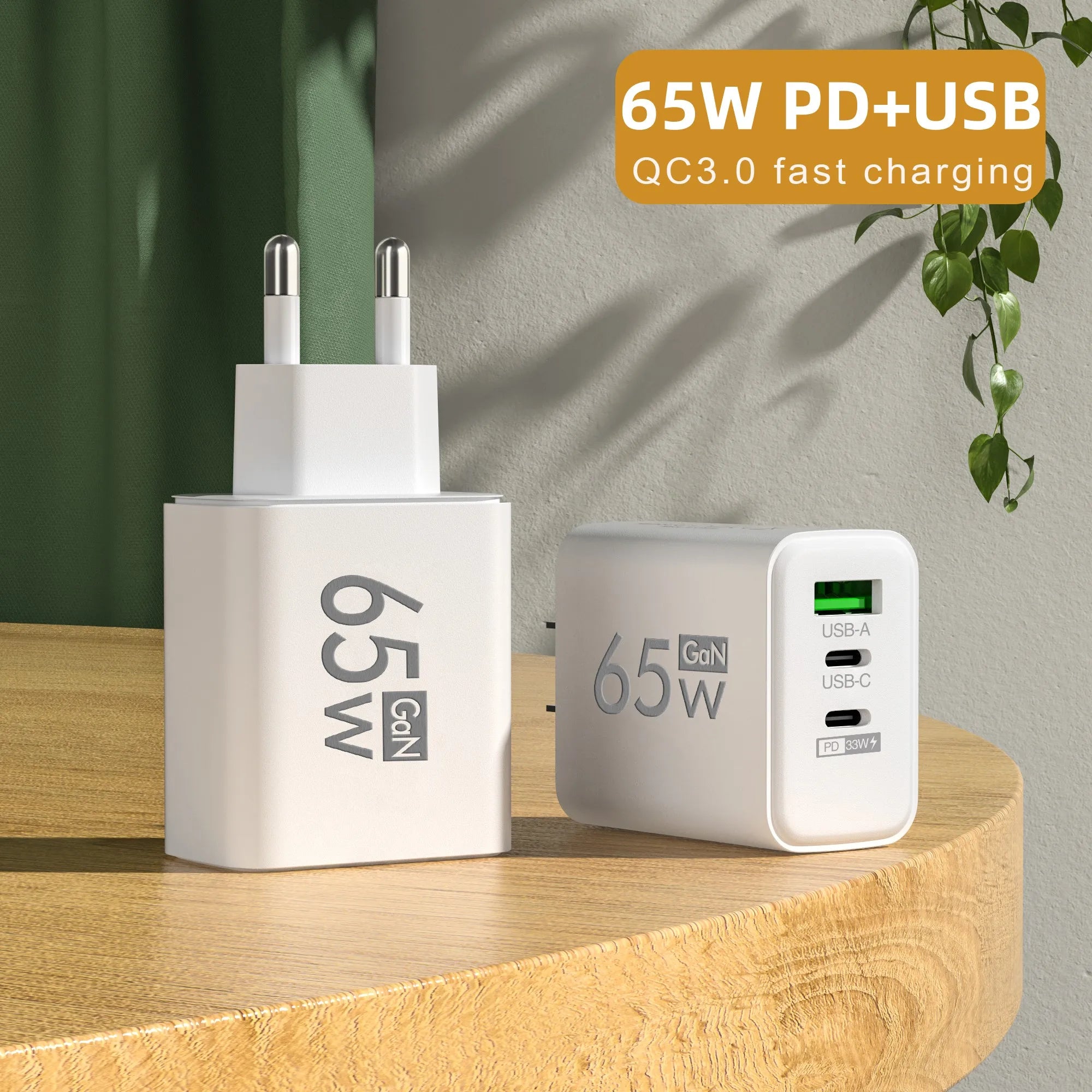 PD 65W USB C Charger GaN Fast Charging Quick Charge 3.0 Mobile Phone Charger Adapter For iPhone Xiaomi Samsung Oneplus OPPO