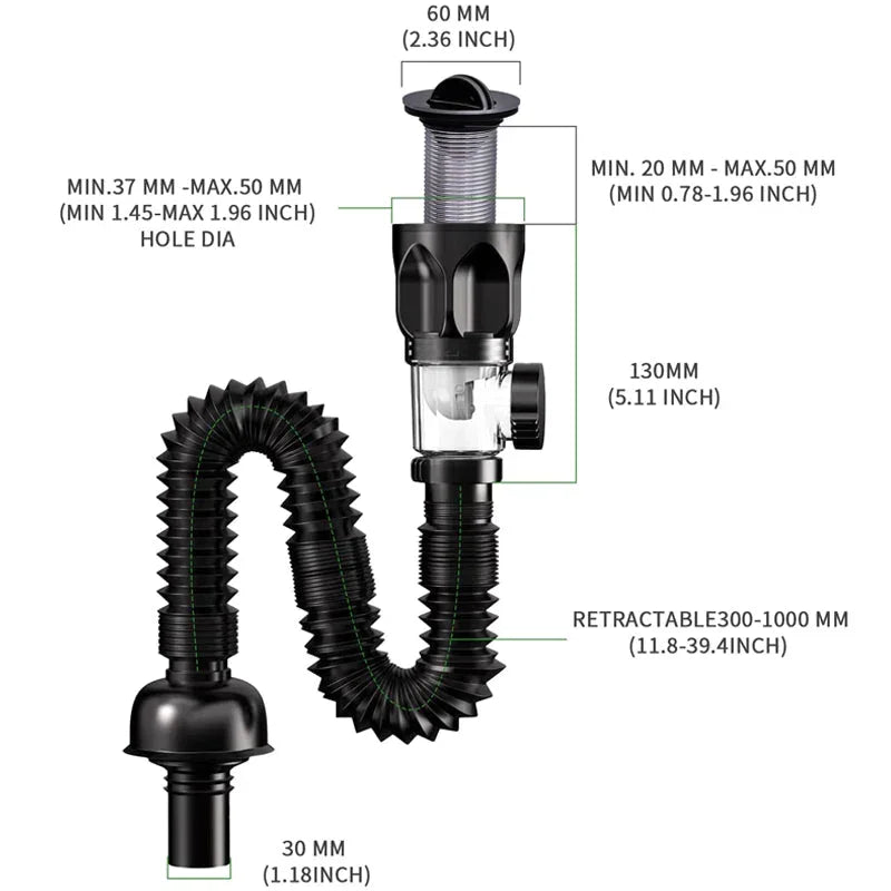 Flip-Top Kitchen Sink Drain Pipes,Retractable Deodorizing Drainer,Flexible Downspout,Drain Hose,Extension Pipe,Sink Sewer Tube