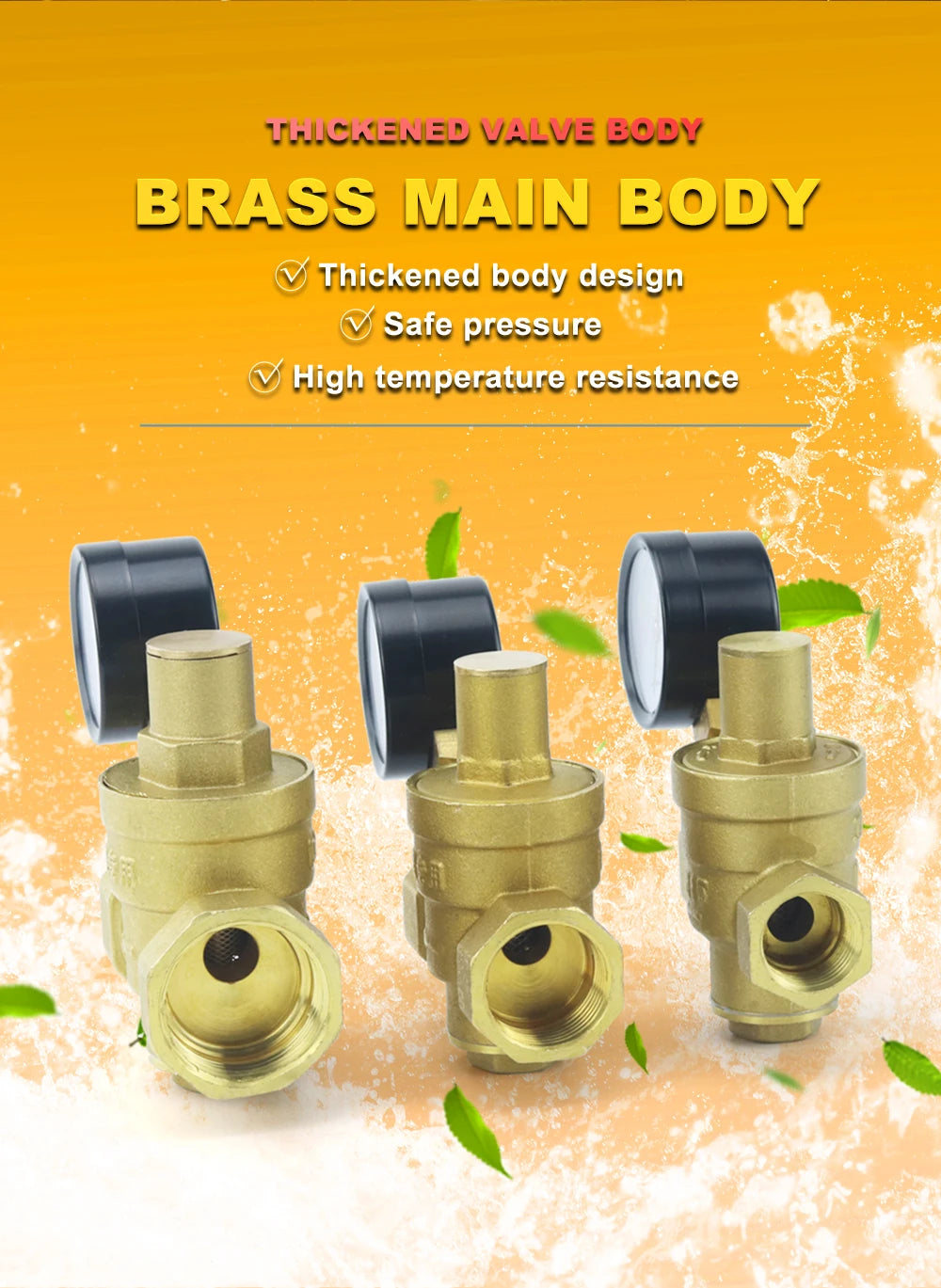1/2" 3/4" 16bar Brass Water Pressure Regulator Reducer DN15 DN20 With Gauge Meter for Hydraulic Instability/Purifier