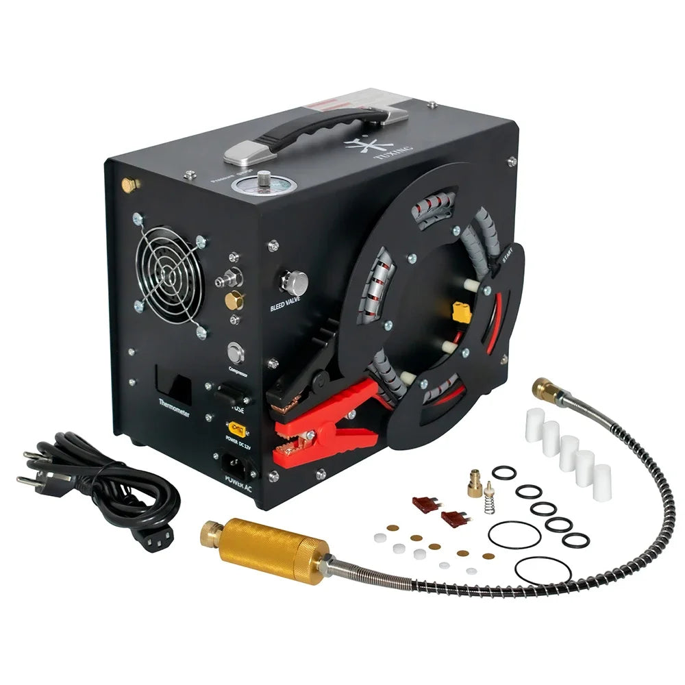 TUXING 300Bar 4500Psi PCP Air Compressor High Pressure Compressor with Built-in 12V Portable Power Adapter Fan Auto-stop TXES062